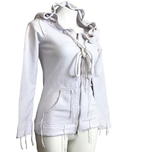 Lauren Moshi White Hooded Sweatshirt Size XSmall - Picture 3 of 12